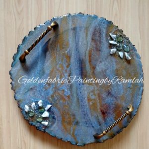 Fluid Art Colorful / Washable / Customizable Wooden Round Shaped Trays