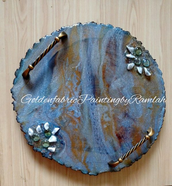 Fluid Art Colorful / Washable / Customizable Wooden Round Shaped Trays