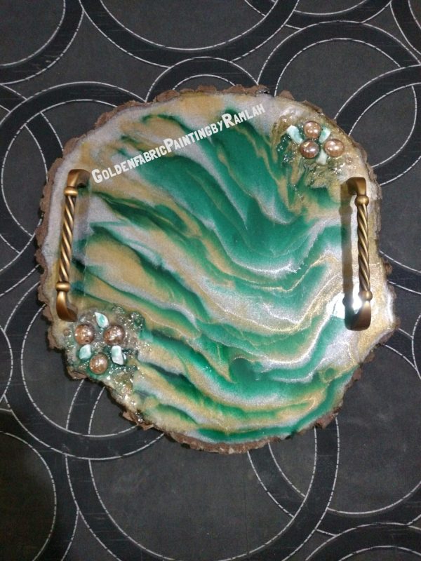 Fluid Art Colorful / Washable / Customizable Wooden Round Shaped Trays