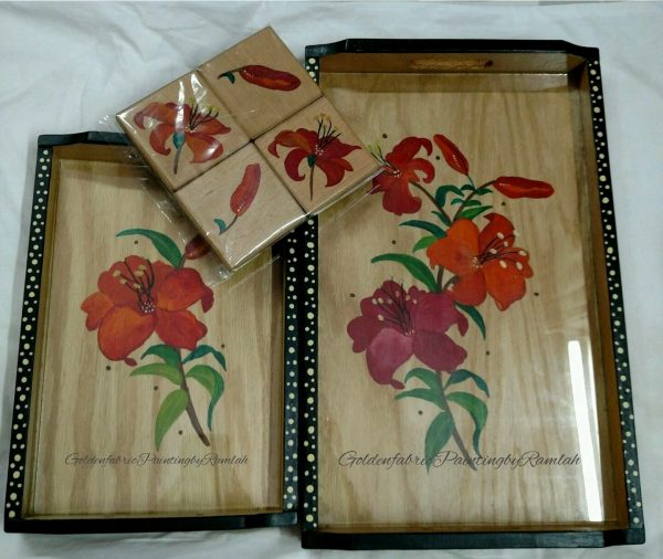 Hand Hand Painted / Washable / Customizable / Colorful trays sets along with CoastersPainted / CustoHand Painted / Washable / Customizable / Colorful trays sets along with Coastersizable / Colorful trays sets along with Coasters