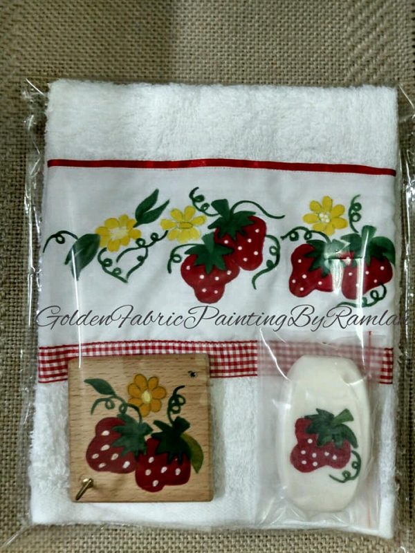 Hand Painted Towels, Soap & Towel Holder