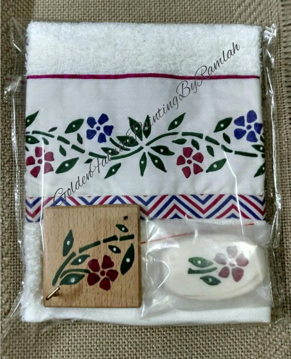 Hand Painted Towels, Soap & Towel Holder