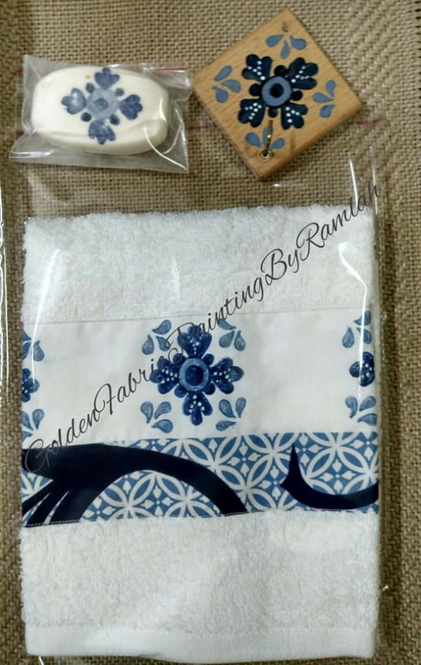 Hand Painted Towels, Soap & Towel Holder