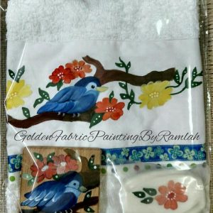 Hand Painted Towels, Soap & Towel Holder