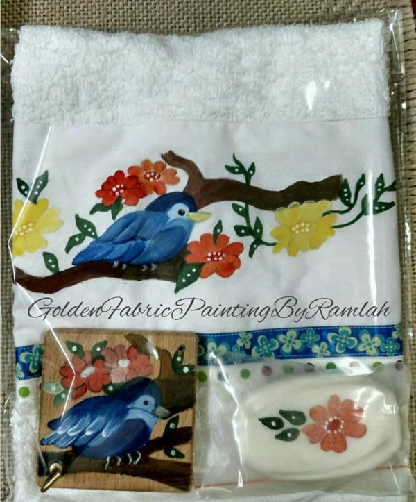 Hand Painted Towels, Soap & Towel Holder